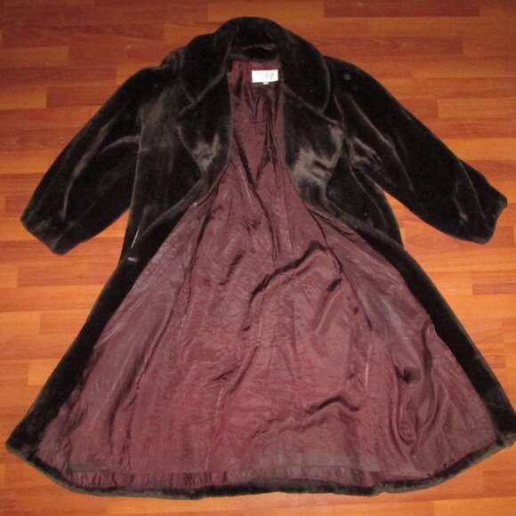 Vintage Beechers Brook Dark Brown Faux Fur Coat - Large - Picture 9 of 13
